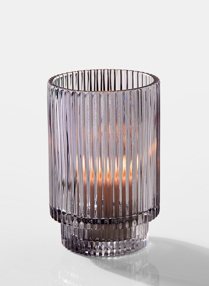 5in Tall Smoke Pleated Glass Votive Holder Decor Jamali-garden