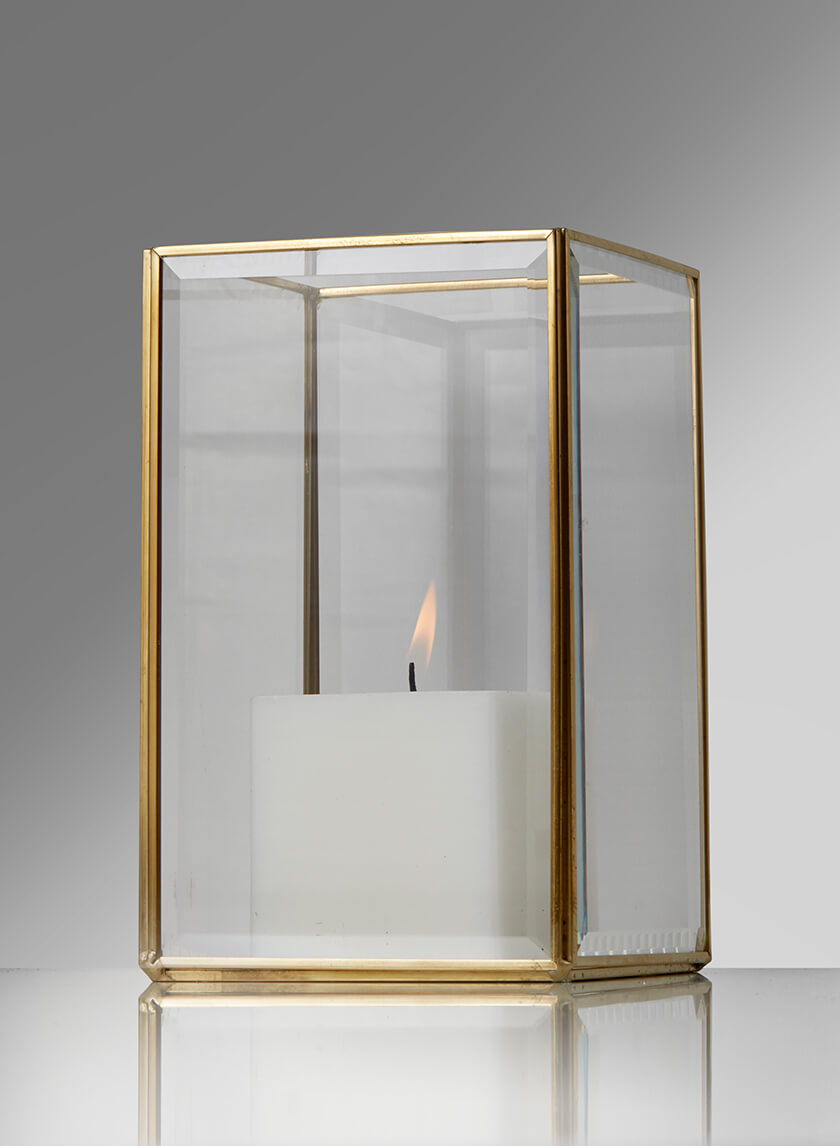 8in Square Beveled Glass Gold Hurricane Decor Jamali-garden