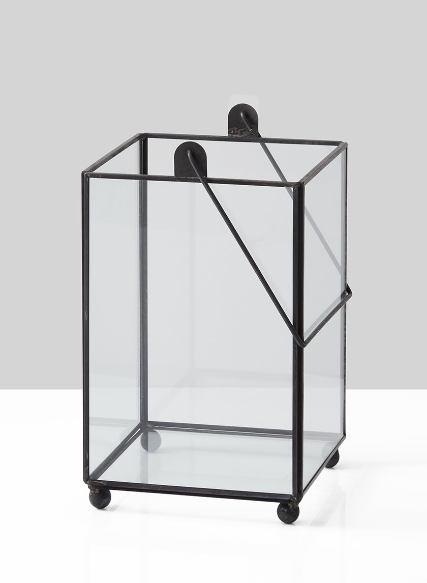 7in Tall Black Square Hurricane Lantern Decor Jamali-garden