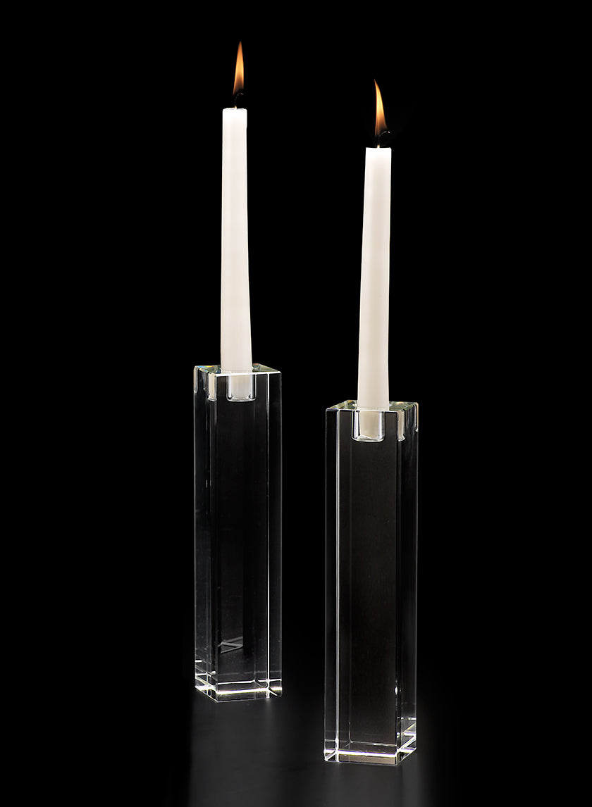 9in Tall Square Crystal Block Taper Candle Holder Decor Jamali-garden