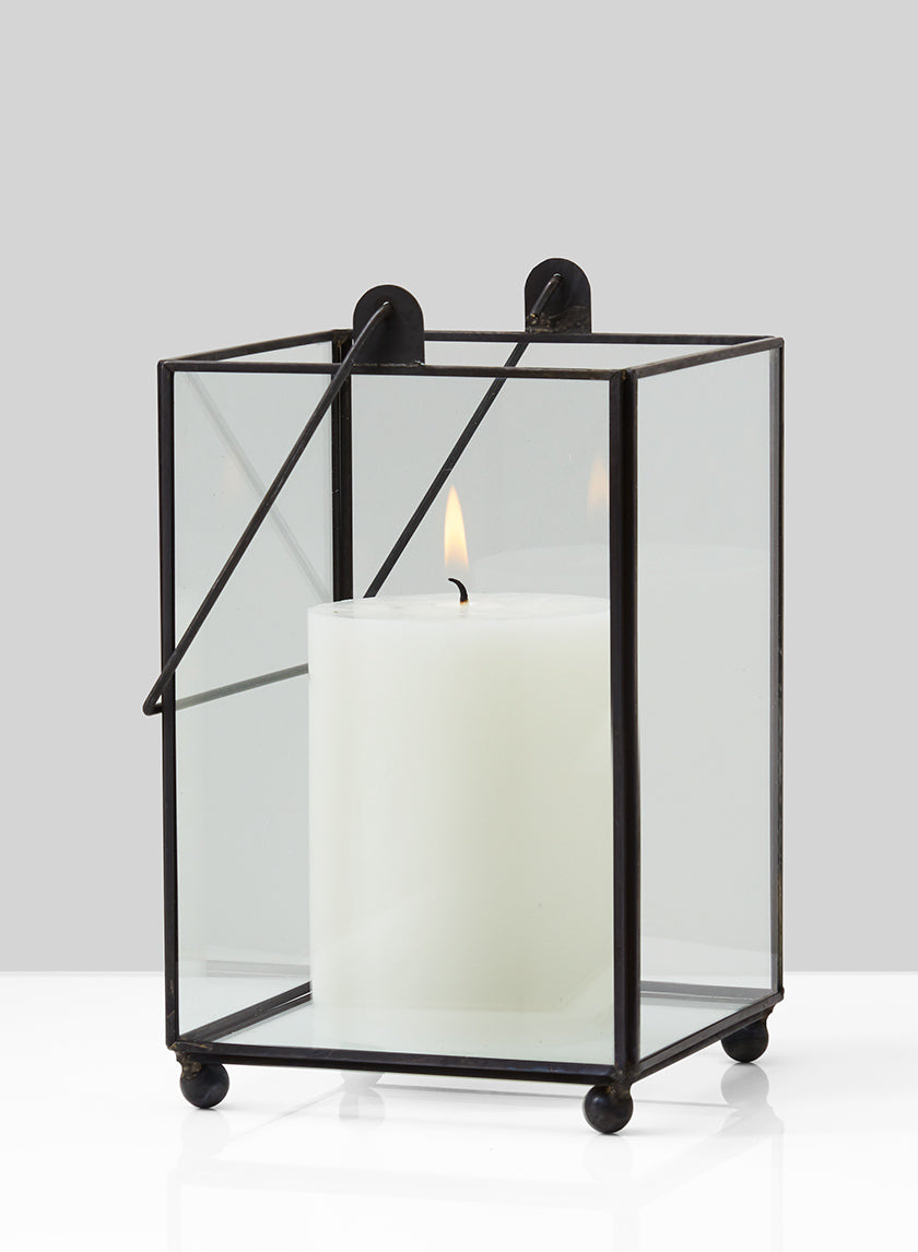 7in Tall Black Square Hurricane Lantern Decor Jamali-garden
