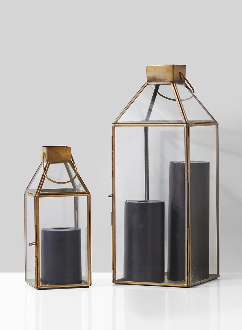 10in Tall Bombay Square Gold Lantern, Small Decor Jamali-garden