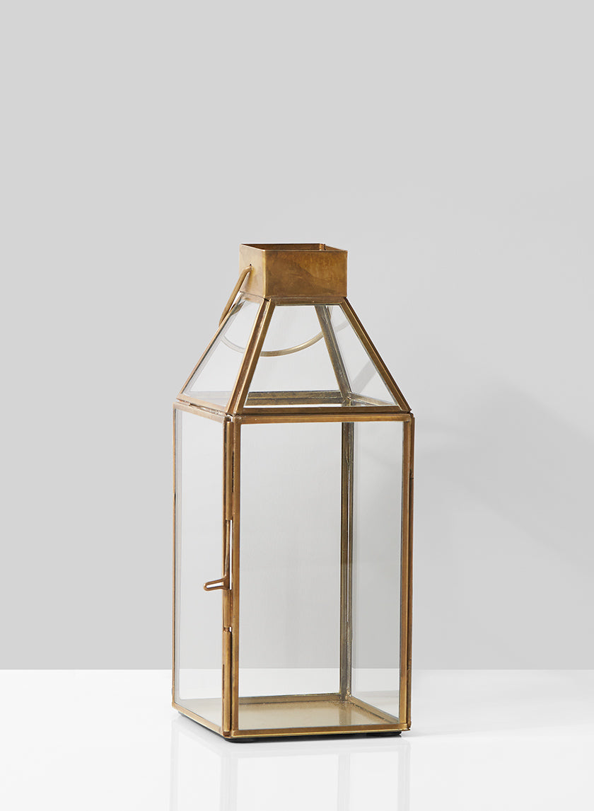 10in Tall Bombay Square Gold Lantern, Small Decor Jamali-garden