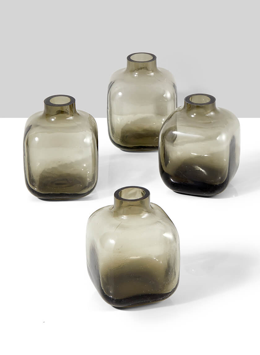 3in Tall Square Smoke Glass Bud Vase, Small Decor Jamali-garden