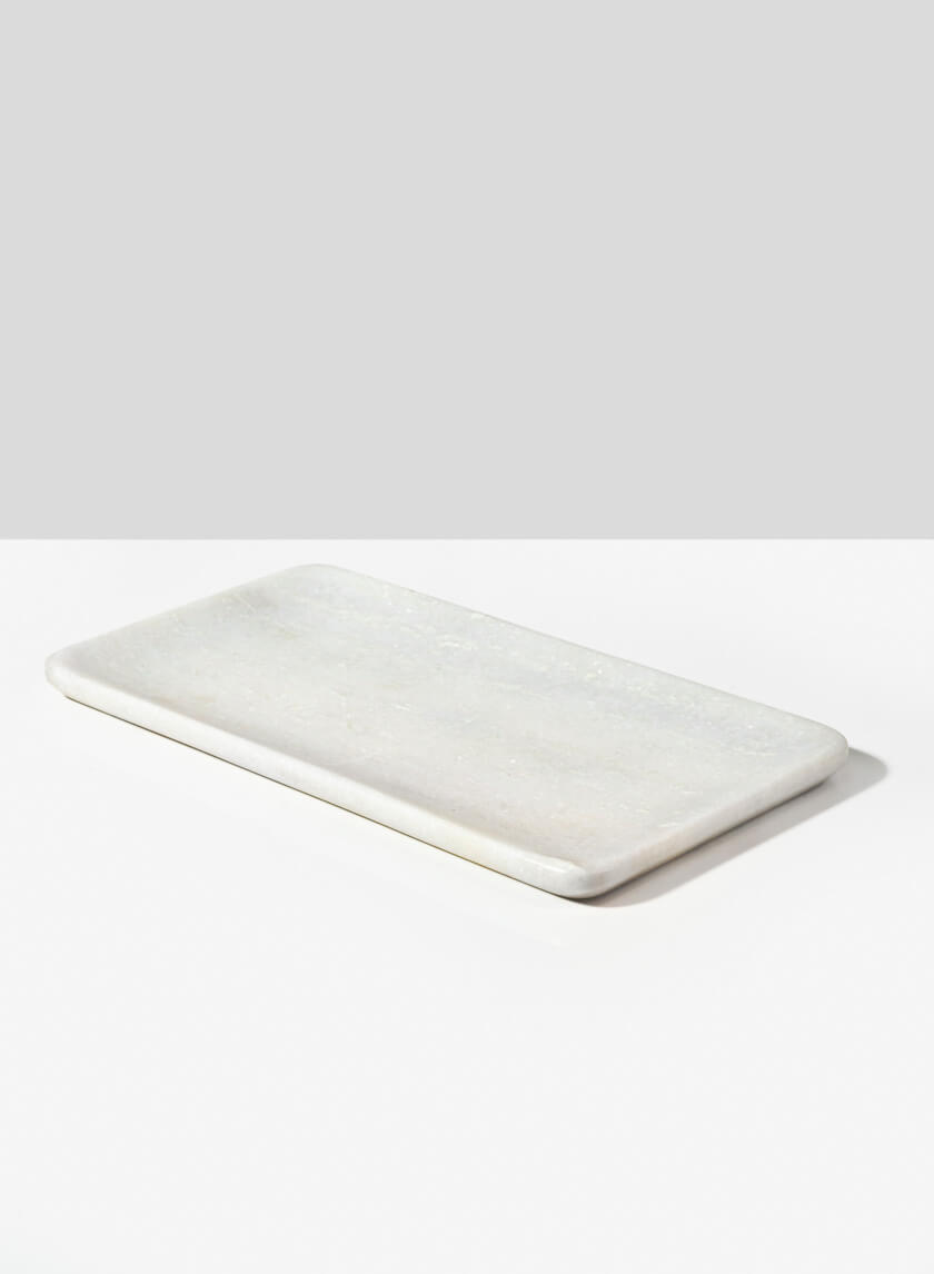 11in Long Stenomakros White Marble Tray Decor Jamali-garden