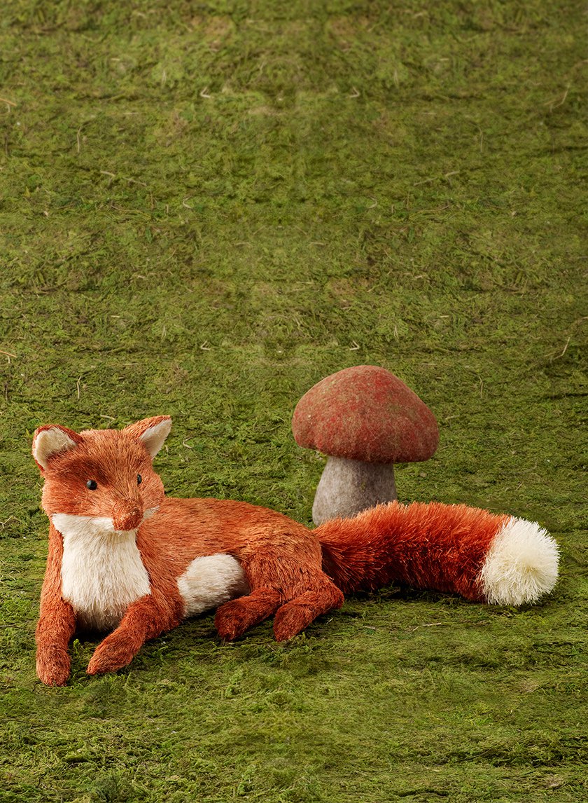 20in Long Diameter Straw Fox &amp; Felt Mushroom Decor Jamali-garden
