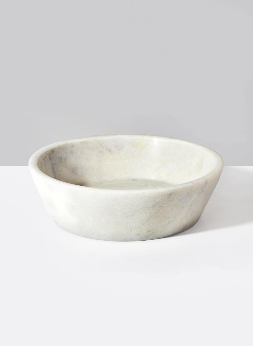 7.5in Wide Strongylos White Marble Bowl Decor Jamali-garden
