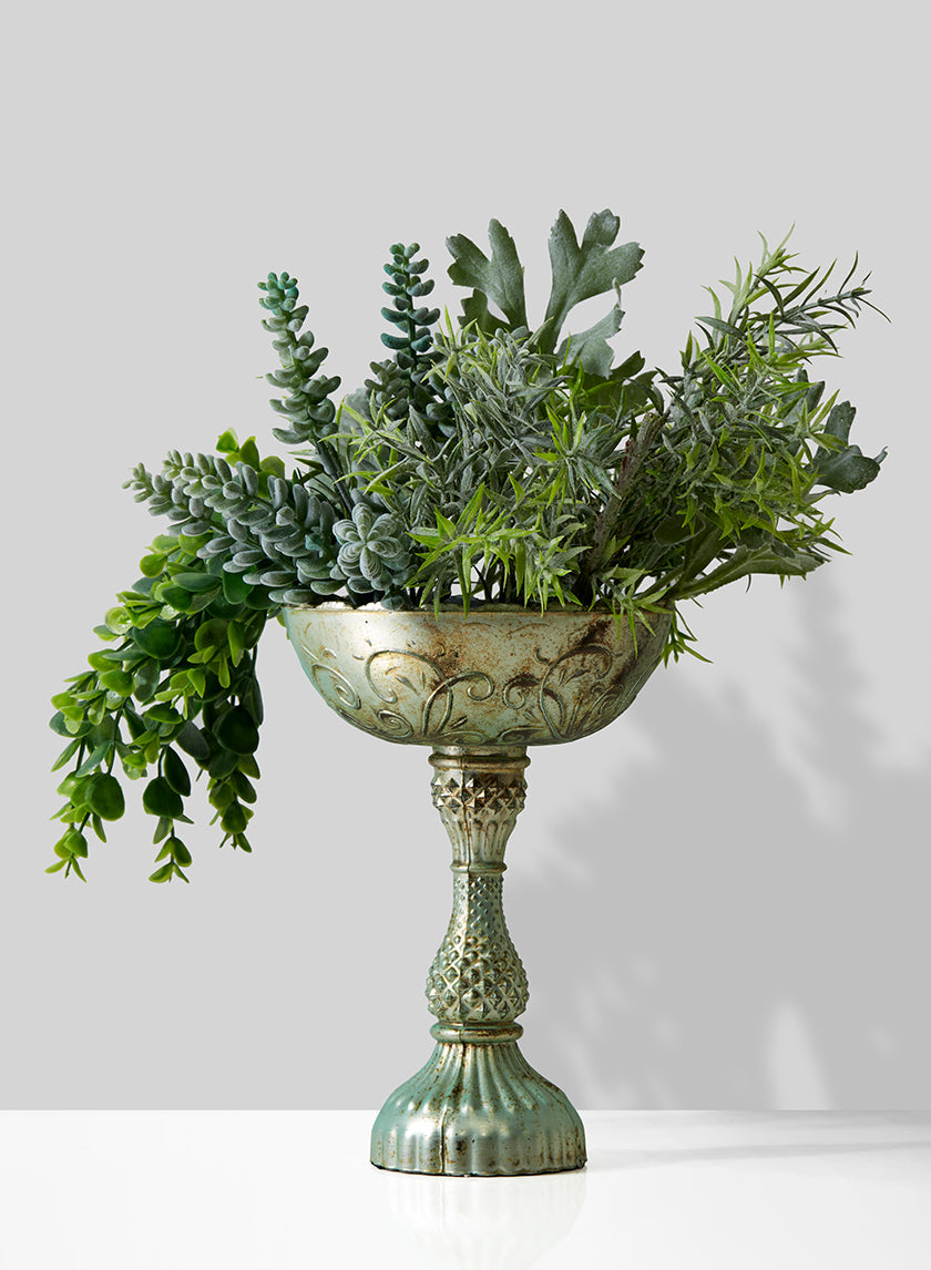 8.75in Tall Verdigris Shallow Glass Pedestal Bowl Decor Jamali-garden