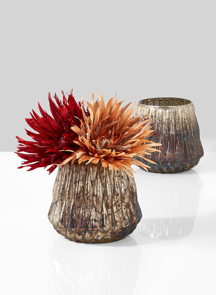 4.25in Tall Diamond Rust &amp; Silver Glass Vase Decor Jamali-garden