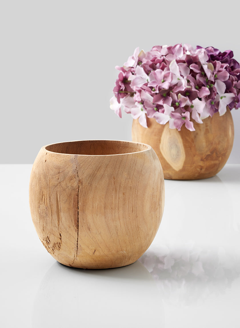 5.5in Tall Teak Fishbowl Wood Vase Decor Jamali-garden