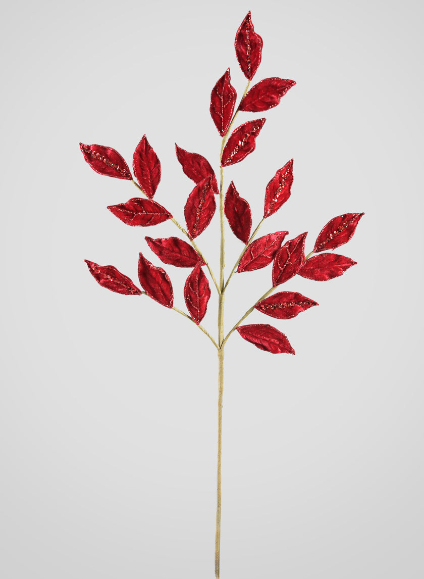 28in Long Glittered Holly Leaves Spray Decor Jamali-garden