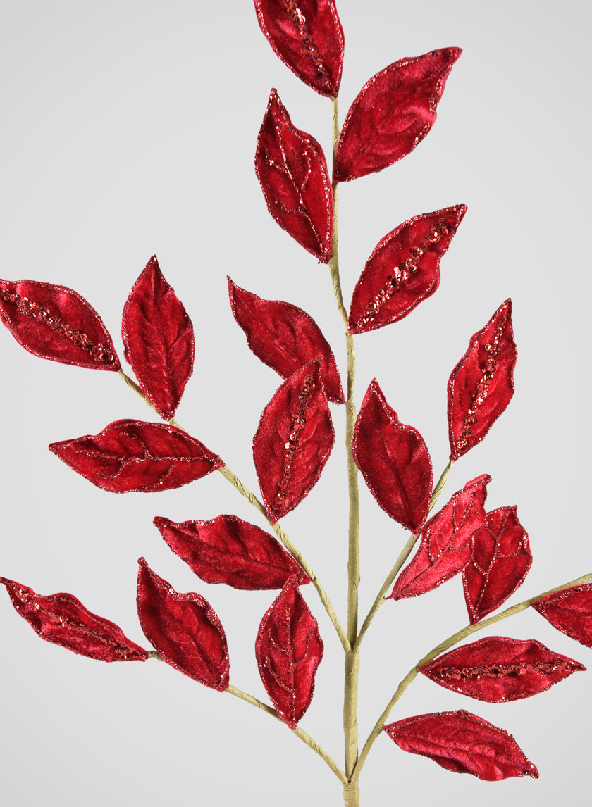 28in Long Glittered Holly Leaves Spray Decor Jamali-garden