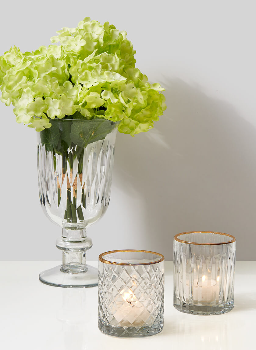 7.25in Tall Arrow Stripe Etched Trumpet Pedestal Glass Vase Decor Jamali-garden