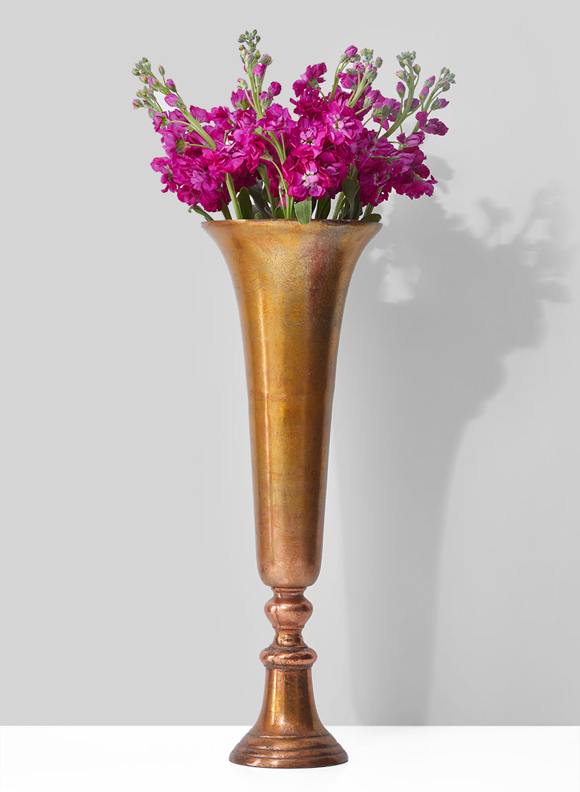 21 ½in Old Copper Trumpet Vase Decor Jamali-garden