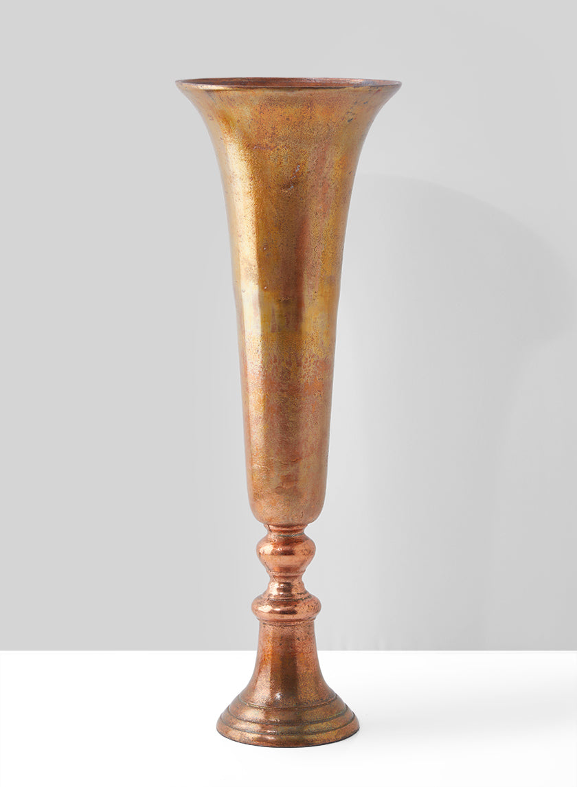 21 ½in Old Copper Trumpet Vase Decor Jamali-garden