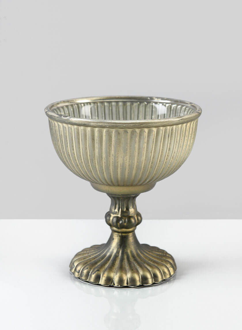 Antique Gold &amp; Silver Glass Pedestal Flower Compote Decor Jamali-garden