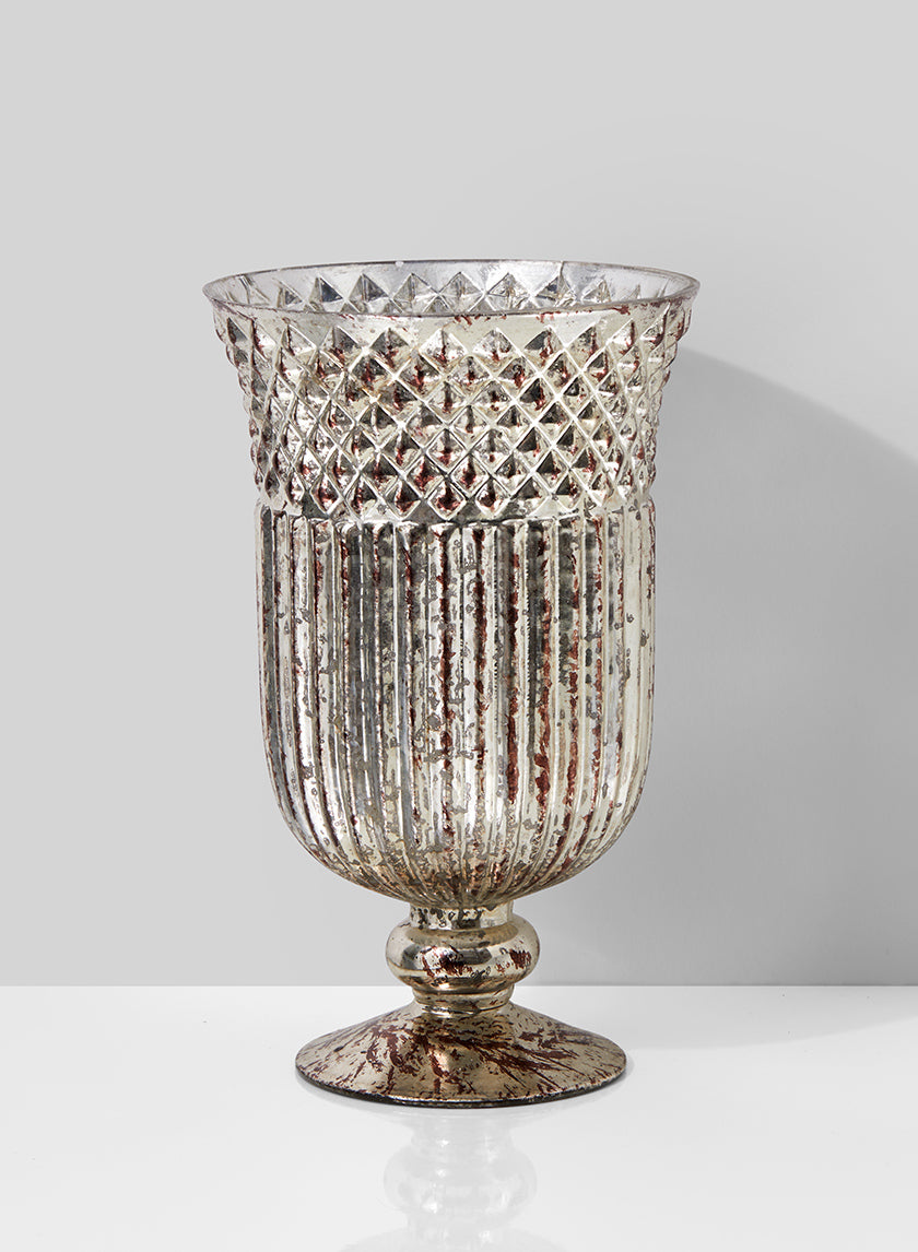 9in Tall Antique Silver Mercury Glass Pedestal Vase Decor Jamali-garden