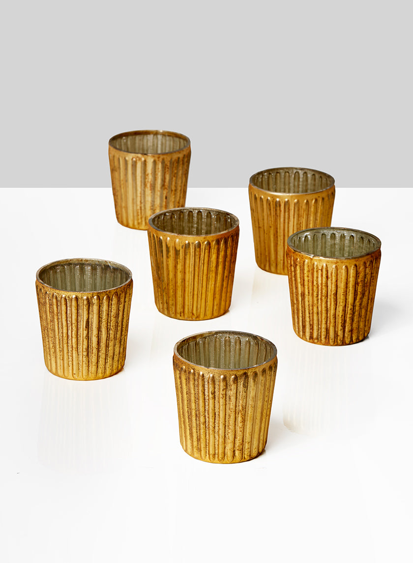 2.75in Tall Ribbed Amber Mercury Glass Votive Holder Decor Jamali-garden