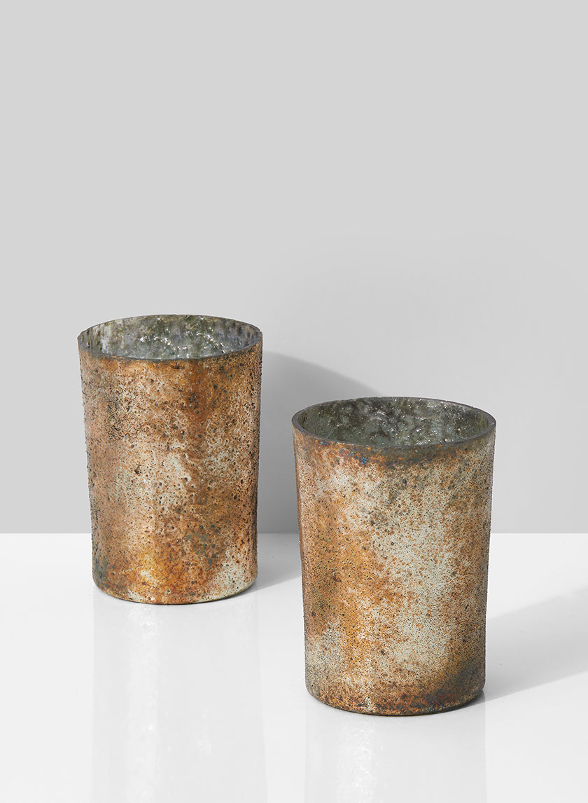 4in Tall Vintage Bronze &amp; Silver Glass Votive Decor Jamali-garden