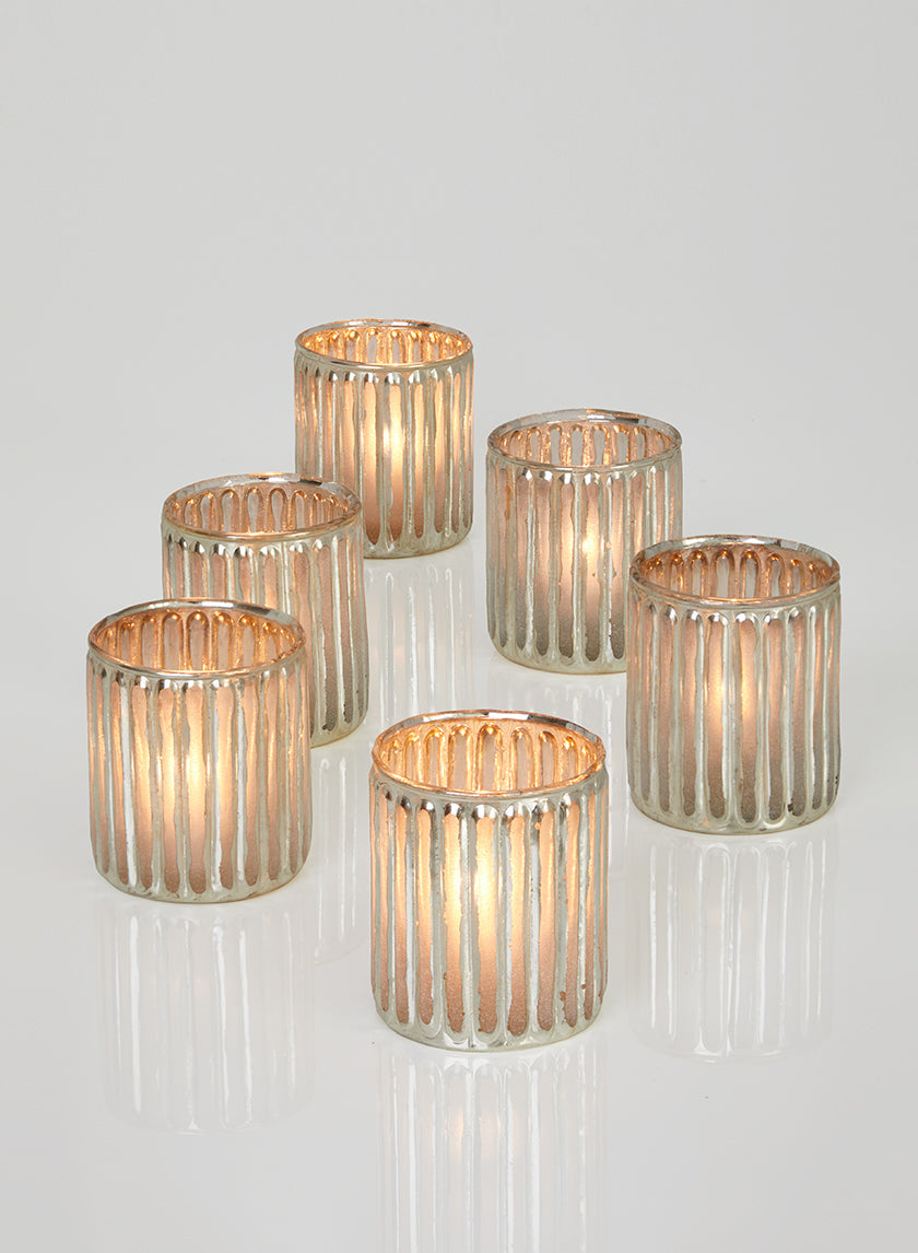 3in Tall Silver Corrugated Glass Votive Holder Decor Jamali-garden