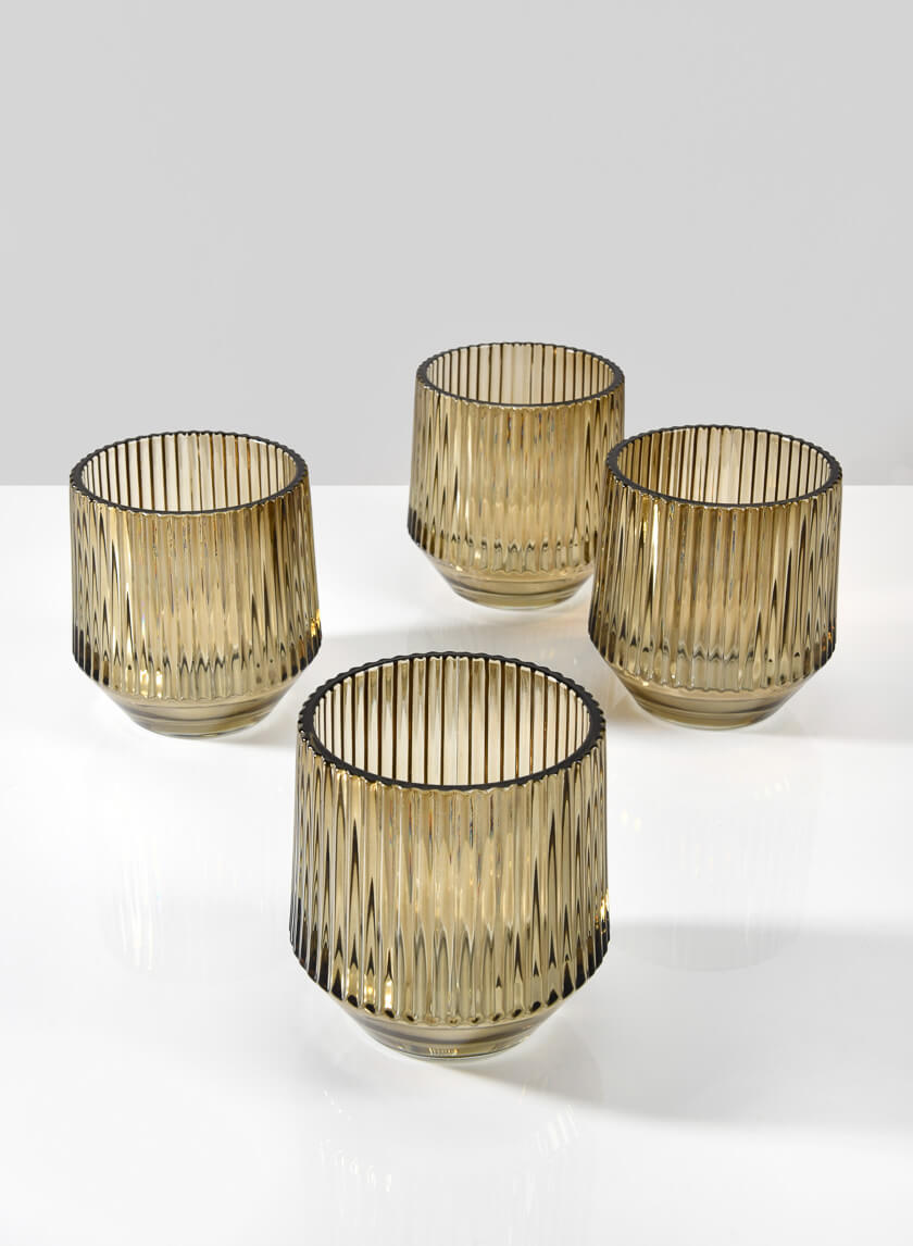 4in Tall Ola Pleated Glass Candleholder, Large Decor Jamali-garden