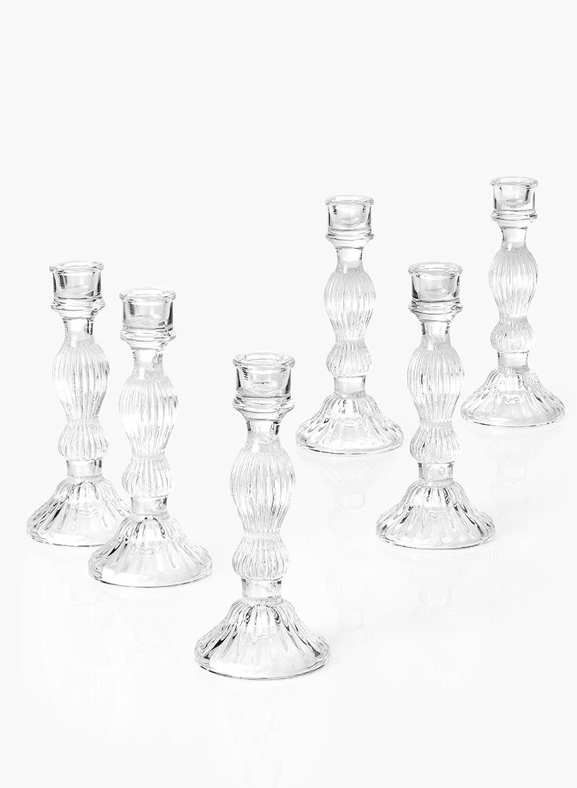 8in Tall Optical Glass Candlestick Decor Jamali-garden
