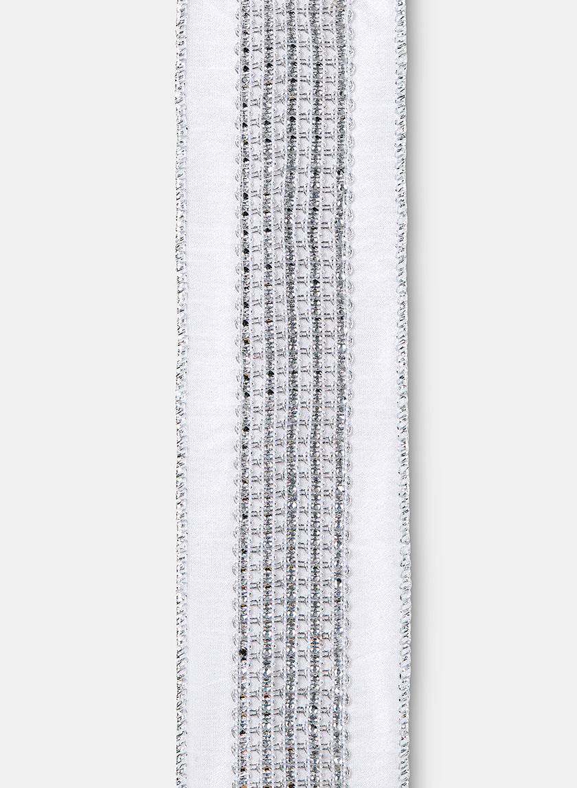 15ft Silver Lurex Trim White Dupioni Ribbon Decor Jamali-garden