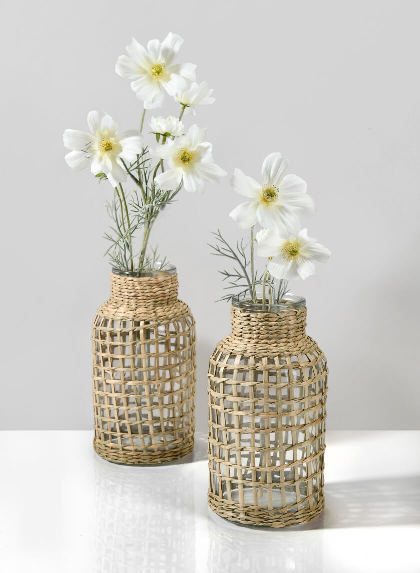 8in Tall Los Cabos Rattan Glass Vases Decor Jamali-garden