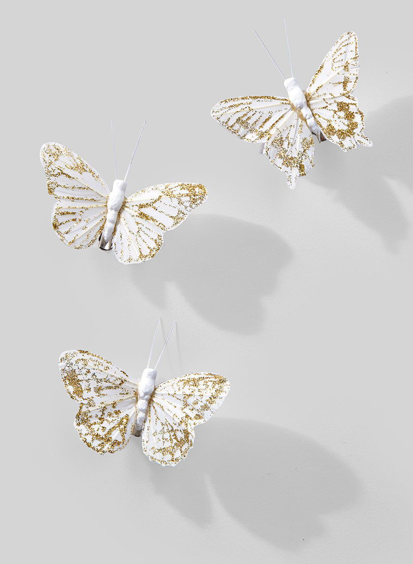 3in Long Gold Glittered White Butterfly Decor Jamali-garden