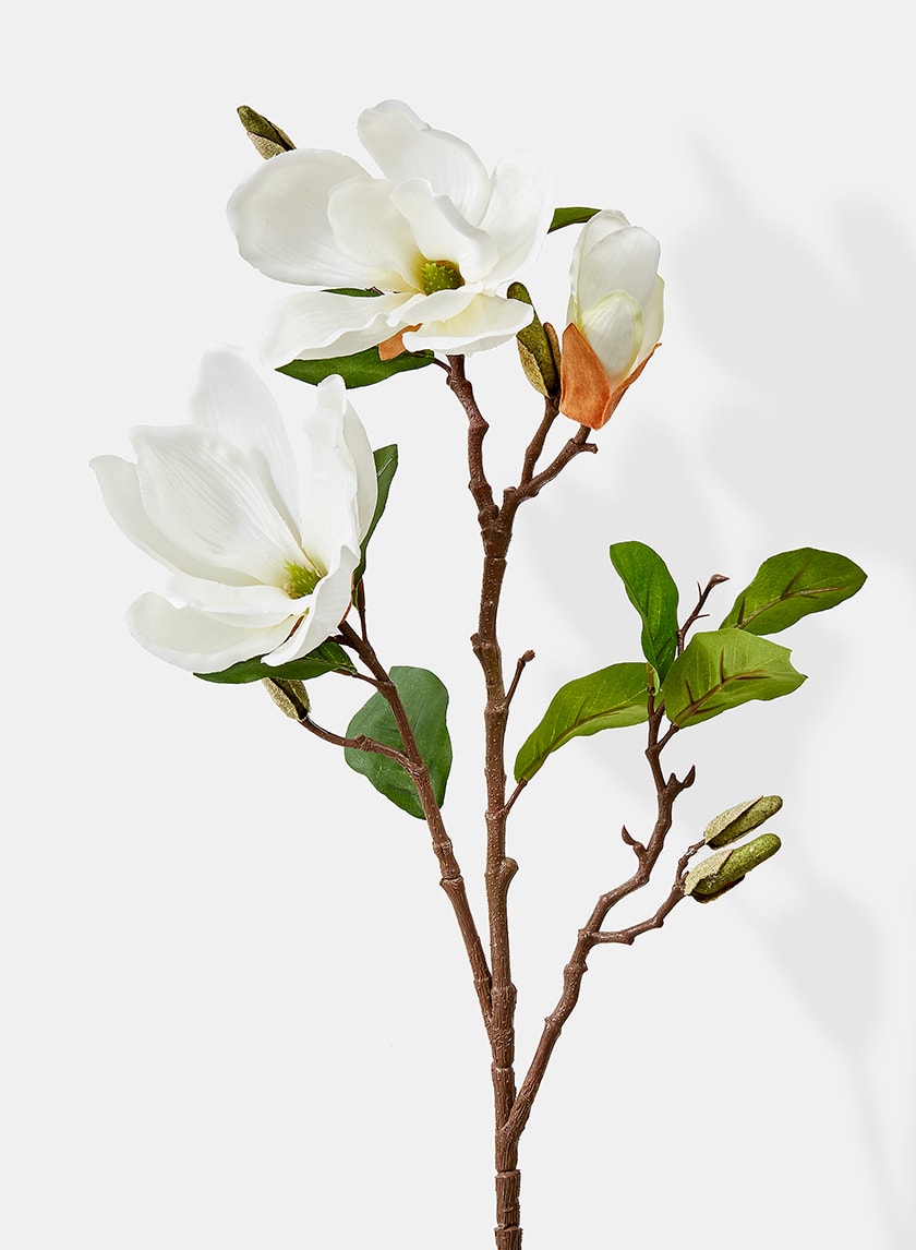28in Long White Artificial Magnolia Spray Decor Jamali-garden