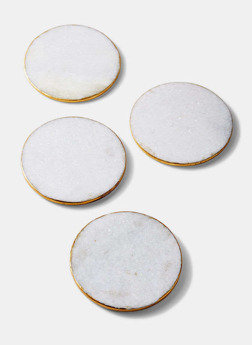 4in Wide Marble Coaster with Gold Edge Decor Jamali-garden