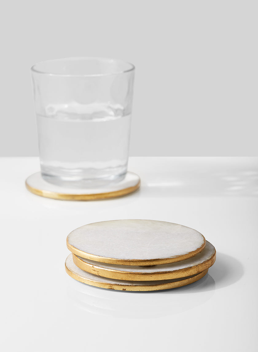 4in Wide Marble Coaster with Gold Edge, Set of 4 Decor Jamali-garden