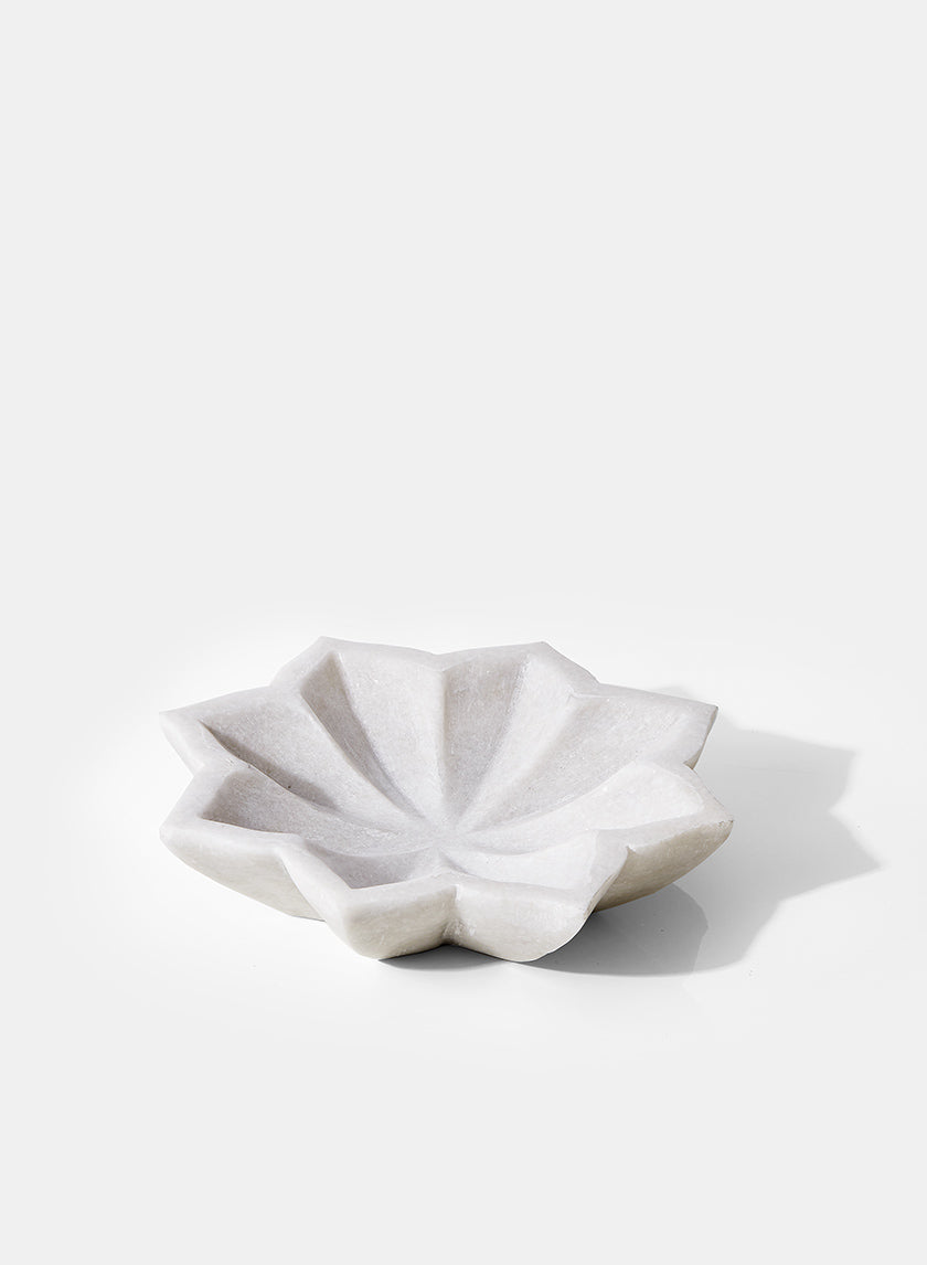 5.5in Wide White Marble Lotus Flower Decor Jamali-garden