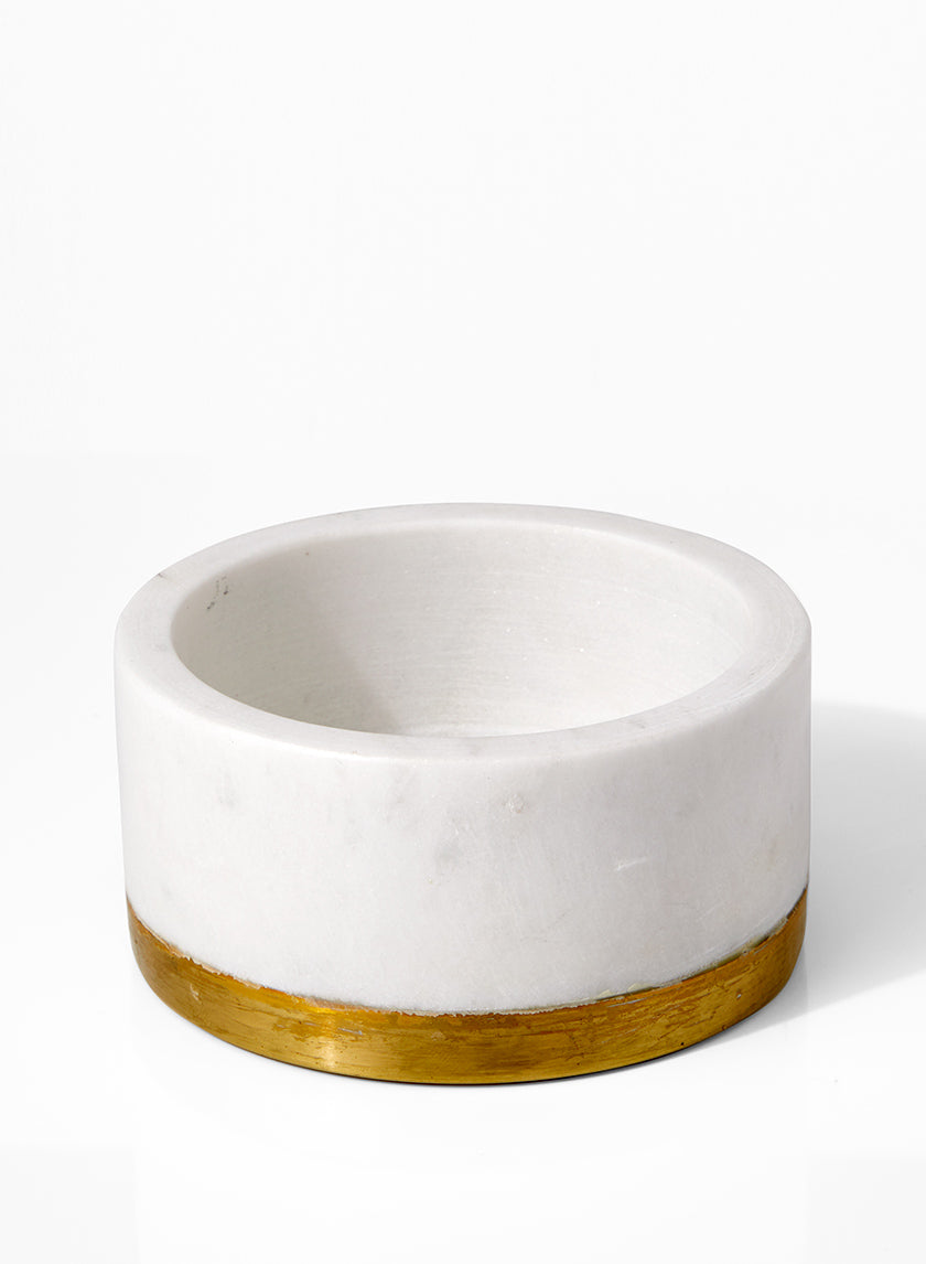 4in Wide White Marble Bowl With Brass Ring Decor Jamali-garden