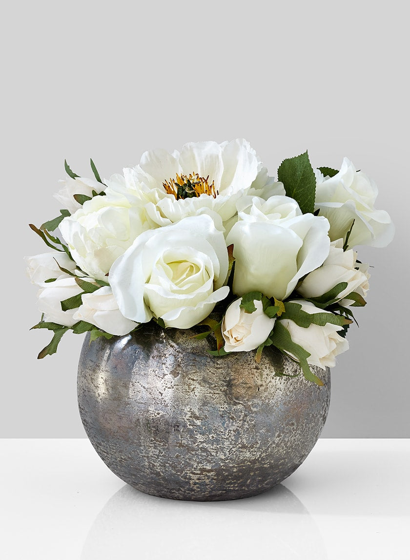 6.25in Wide Antique Silver Mercury Glass Fishbowl Decor Jamali-garden