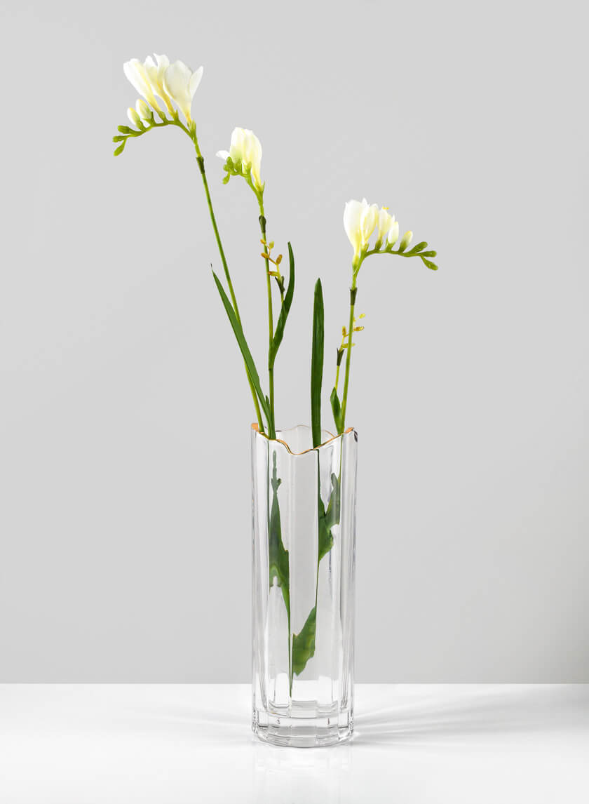 Waves Gold Rim Faceted Vase Decor Jamali-garden