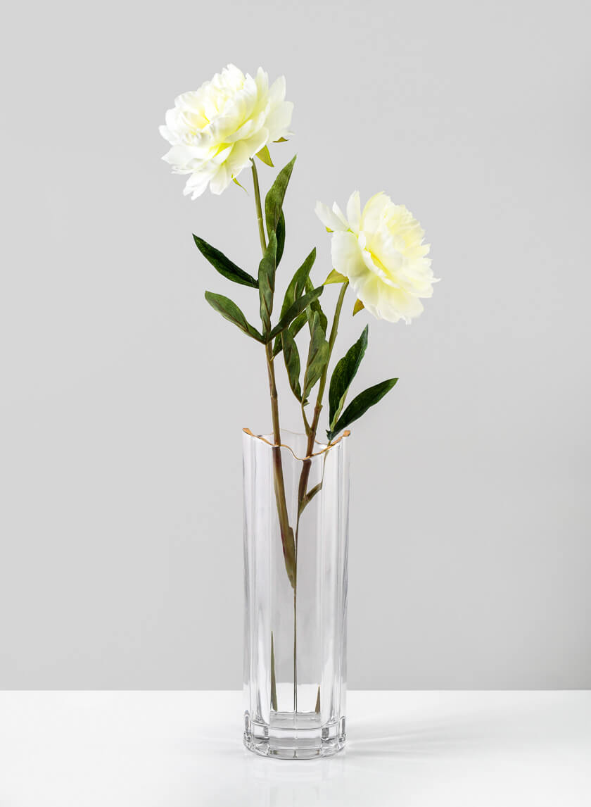 Waves Gold Rim Faceted Vase Decor Jamali-garden