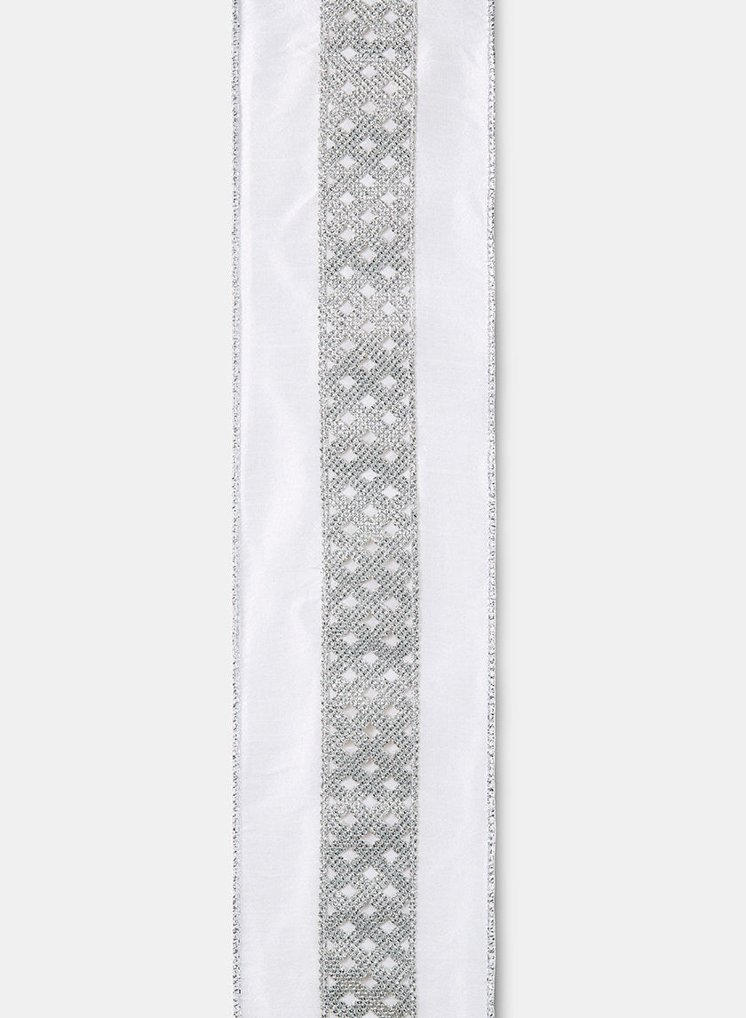 15ft Silver Diamond Glitter White Dupioni Ribbon Decor Jamali-garden