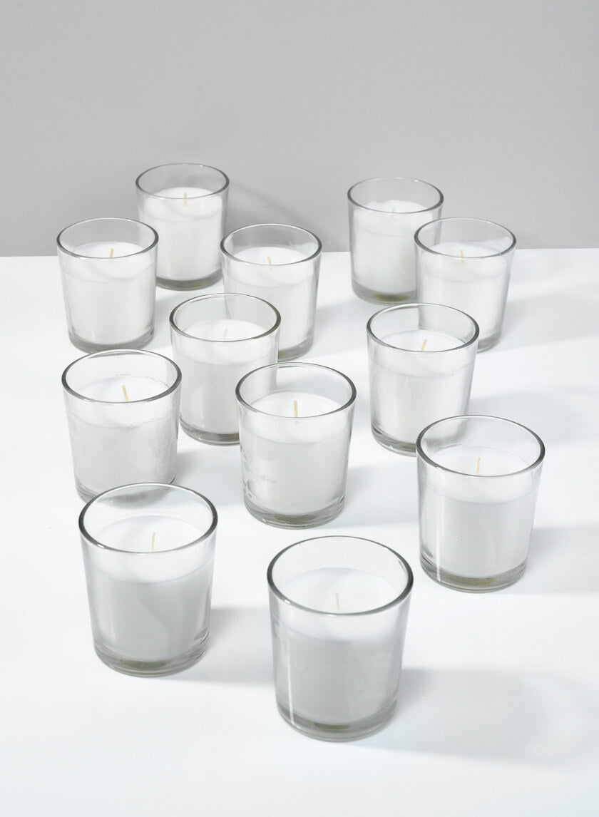 3in Tall White Votives In Clear Glass, 24-Hour Decor Jamali-garden