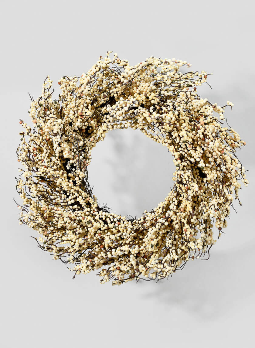 28in Wide White Berry Wreath Decor Jamali-garden