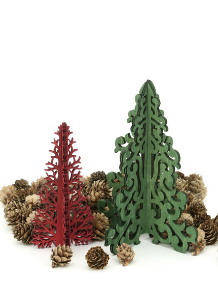 Red &amp; Green Laser Wood Christmas Trees Decor Jamali-garden
