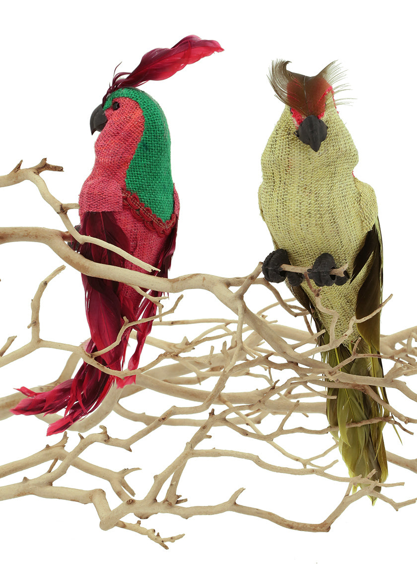 11in Long Red &amp; Yellow Burlap Parrots Decor Jamali-garden