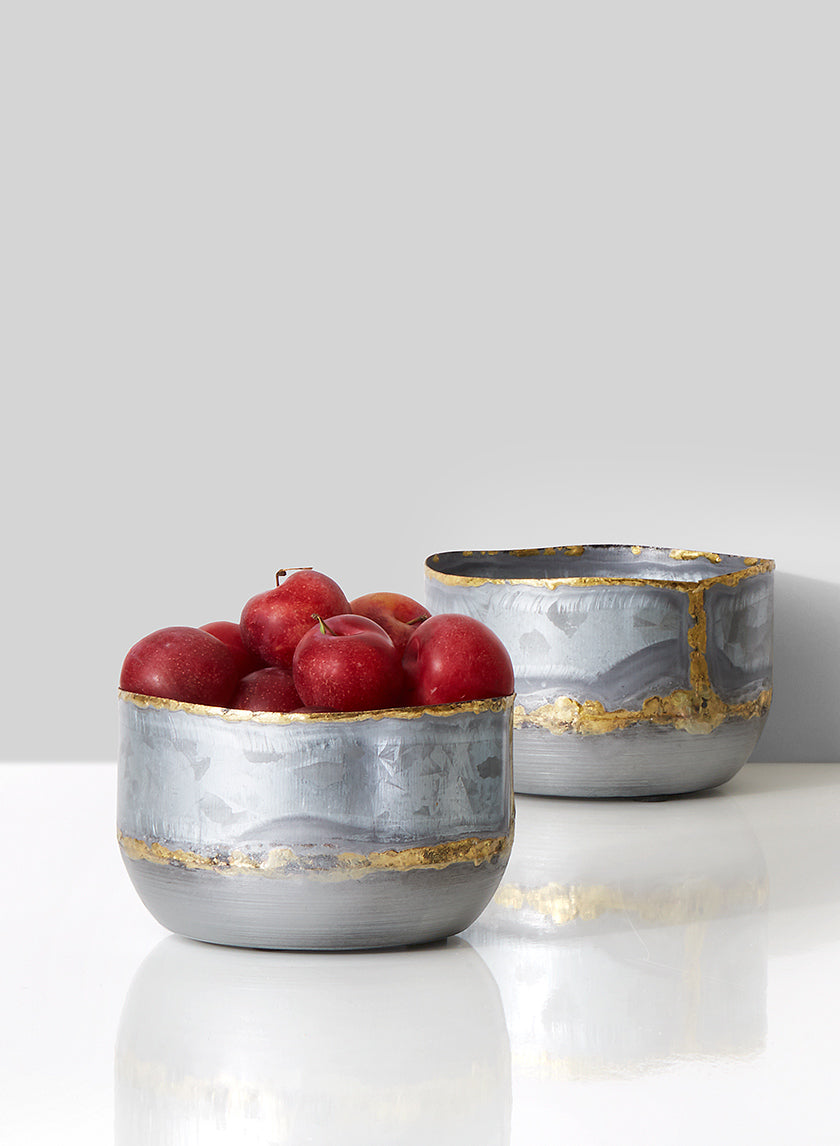 5in Wide Zinc Bowl with Gold Accents Decor Jamali-garden
